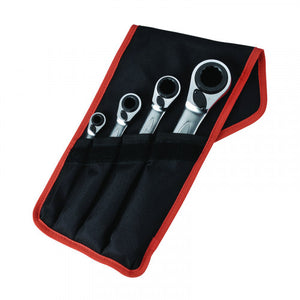 FOUR SIZE RATCHETING WRENCH SET, 4-PIECE, IN POUCH TO WEAR ON BELT|RATCHET WRENCH DOUBLE FLAT, 4-piece set