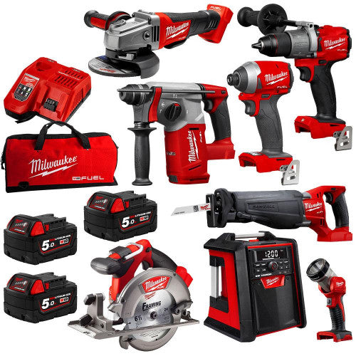 M18 Combo Kit 8 Tools FUEL/Brushless Hammer Drill/Driver-Impact Driver-Angle Grinder-Rotary Hammer-Circular Saw-Reciprocating Saw-Torch Worklight-Jobsite Radio