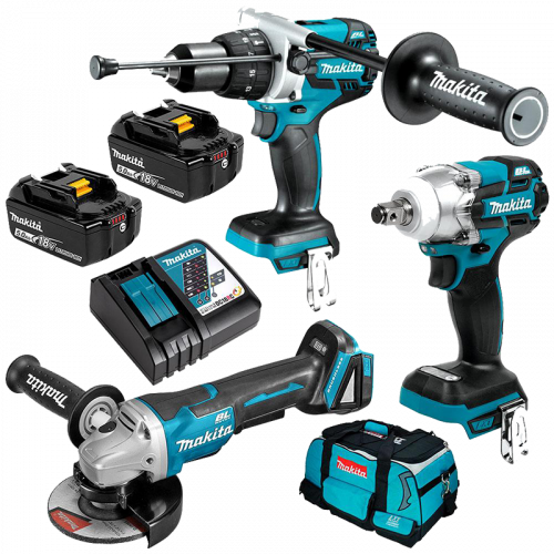 MAKITA 18V Brushless 3 Pce Combo Kit - Hammer Drill/Driver, Impact Wrench & Angle Grinder