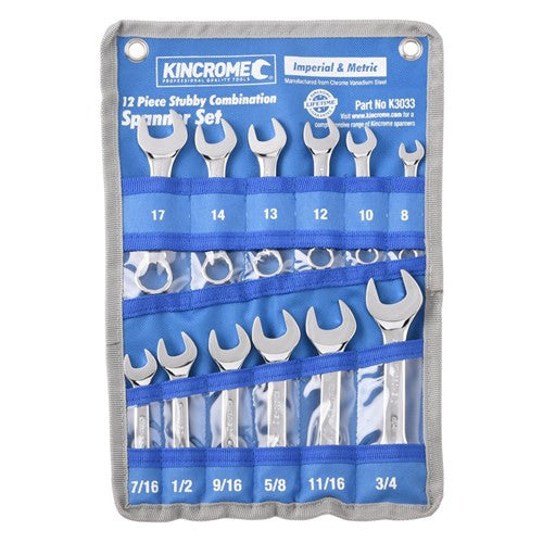 12 Piece Imperial & Metric Stubby Combination Spanner Set